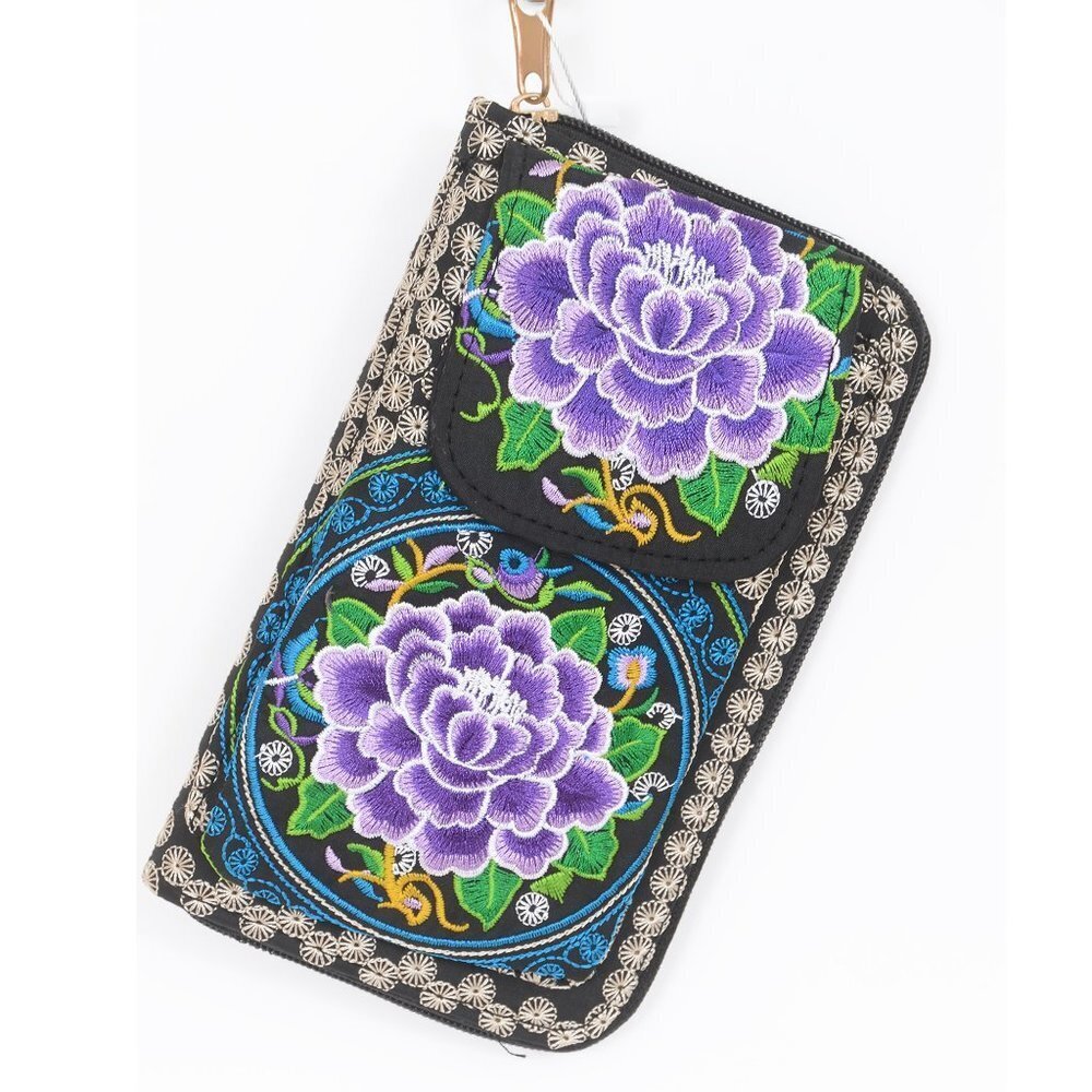 Colorful Purple Rose Boho Cell Phone Case Wallet Clutch NEW